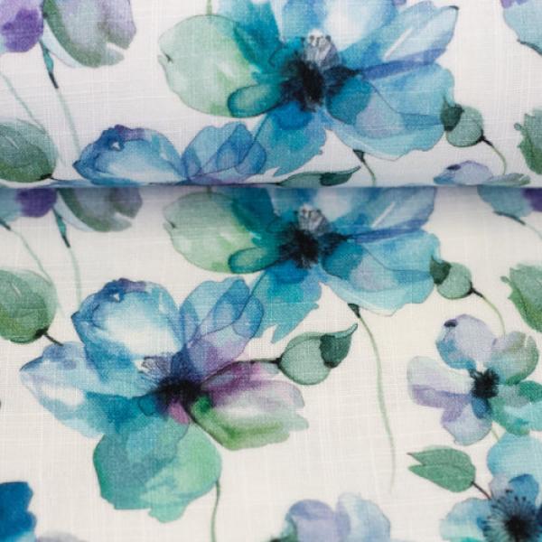 Double Slub Musselin Fleur Blumen grün/blau/weiß by Swafing 